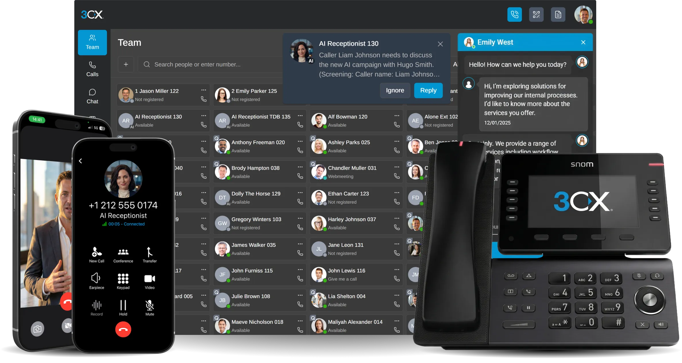 The 3CX communications platform: calls, video, live chat and AI features in one app